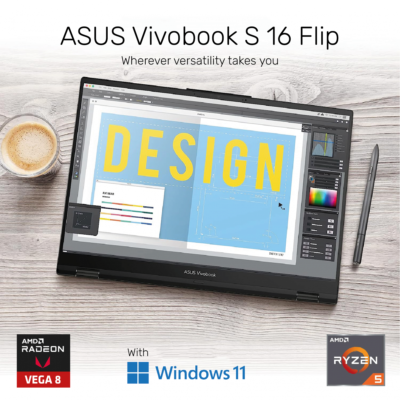 Laptop ASUS Vivobook S 16 Flip TN3402YA | AMD Ryzen™ 5 7530U 16GB DDR4 16″ WUXGA Touch with ASUS Pen & Windows 11 | Midnight Black