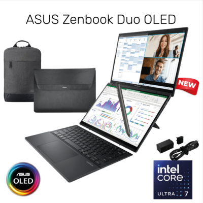 New Laptop ASUS Zenbook Duo OLED | Intel Core Ultra 7 16GB DDR5X 1TB SSD 14.0 Double Screen 3K OLED Backpack Sleeve & ASUS Pen | Win 11 Home