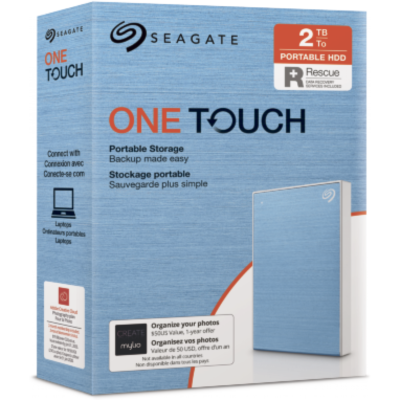 External Seagate One Touch +Rescue 2TB, Portable HDD  USB 3.0 Micro-B -Light Blue