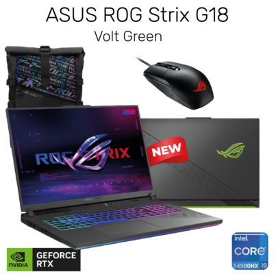Laptop 2024 ASUS ROG Strix G18, Intel® Core™ i9-14900HX RTX 4070, 18″ 2.5K, 240Hz – Volt Green with ROG backpack & Gaming Mouse | 14th Generation