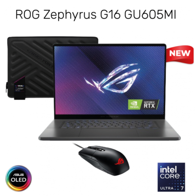 NEW (2024) Laptop ROG Zephyrus G16 | Intel Core Ultra 7 Processor RTX™ 4070 32GB DDR5X 16″  240Hz WQXGA OLED with ROG Zephyrus Sleeve ROG Impact Gaming Mouse & Win 11