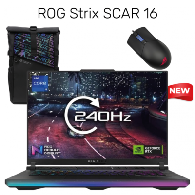New Laptop ROG Strix SCAR 16 | Intel Core i9-14900HX RTX 4080 32GB DDR5 16″ QHD+ 240Hz with ROG backpack & ROG Gladius III Mouse | Off Black